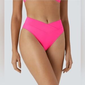 NWT Halara Bright Neon Pink Swim Bottom Crossover Highwaisted Small